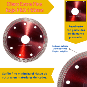 Disco Extra Fino Rojo PRO 115mm y 175mm – Corte Preciso y Rápido en Porcelanato