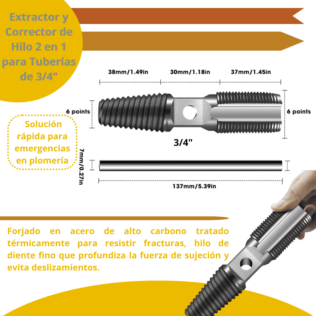 Extractor y Corrector de Hilo 2 en 1 para Tuberías de 1/2" y 3/4"