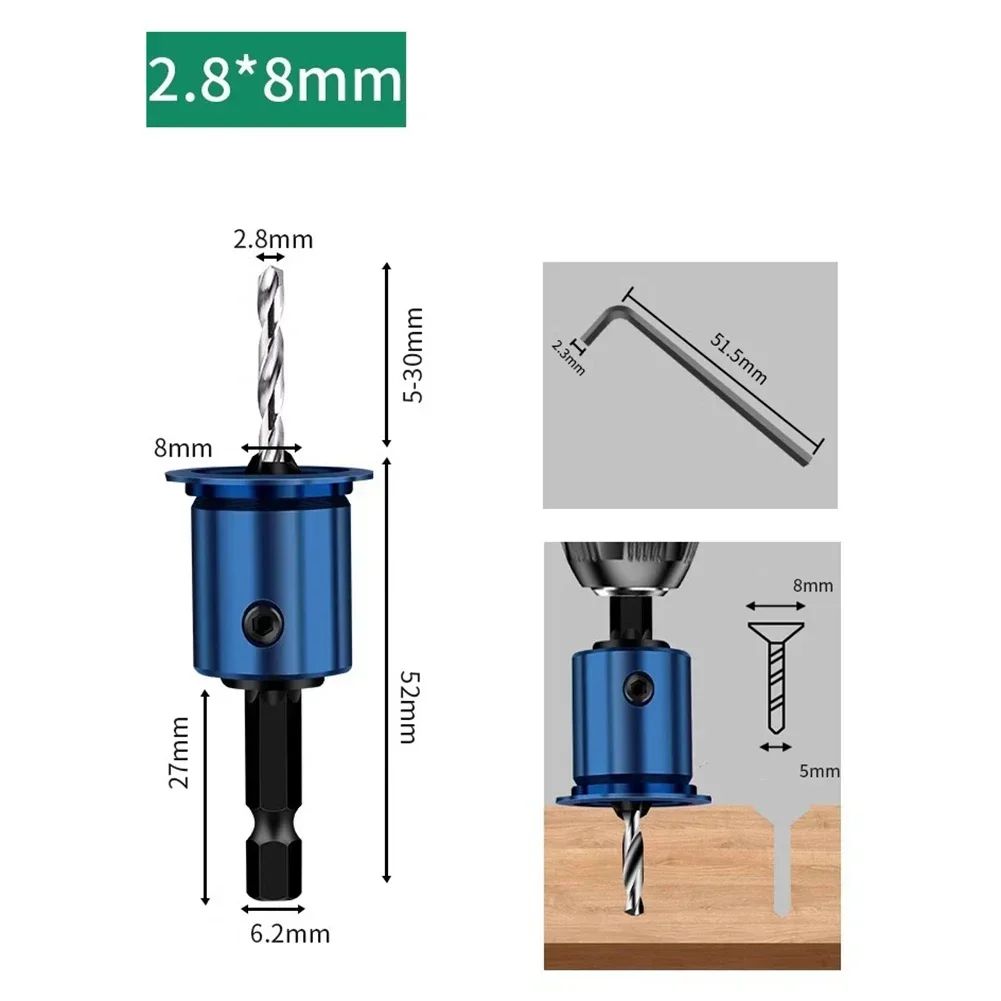 Broca Avellanadora con Tope de 3.0X8MM & 2.8X8MM- Con Vástago Hexagonal