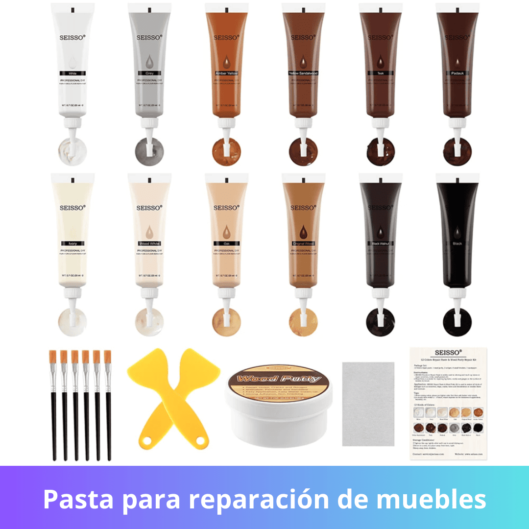 Kit de 23 PCS – Pasta para Reparación de Muebles en Madera, Melaminas y Aglomerados