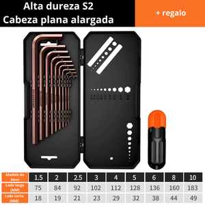 Juego de 9 Llaves Allen GREENER – Alta Dureza S2 con Cabeza Ovalada Larga