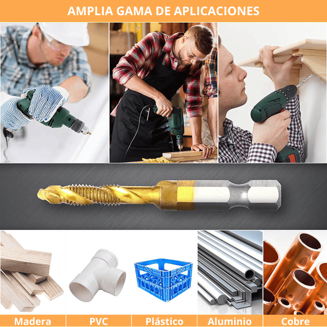 Set 6pcs Brocas Machos HSS con Recubrimiento de Titanio