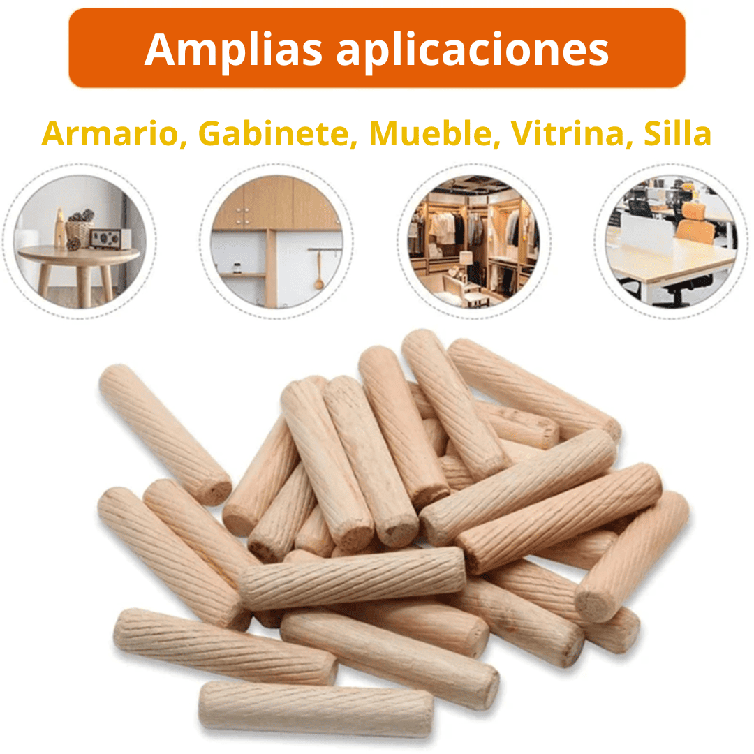 Tarugos de Madera Ranurados – Set de Uniones Precisas para Carpintería y Muebles