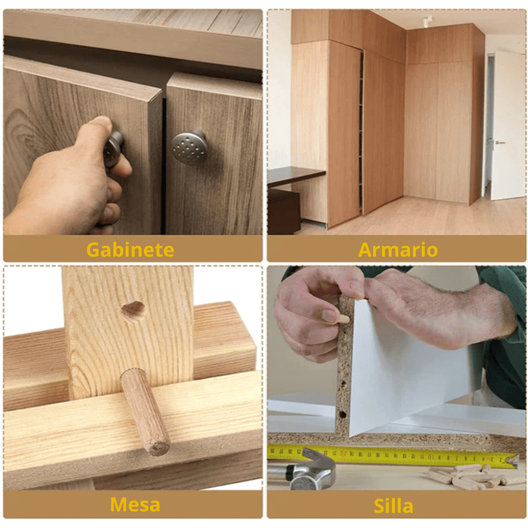 Tarugos de Madera Ranurados – Set de Uniones Precisas para Carpintería y Muebles