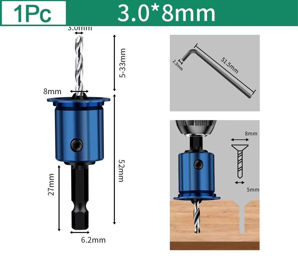 Broca Avellanadora con Tope de 3.0X8MM & 2.8X8MM- Con Vástago Hexagonal