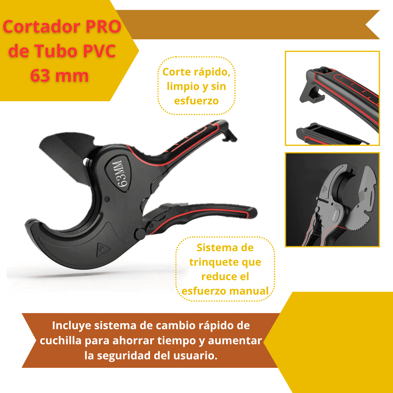 Cortador PRO de Tubo PVC 63 mm