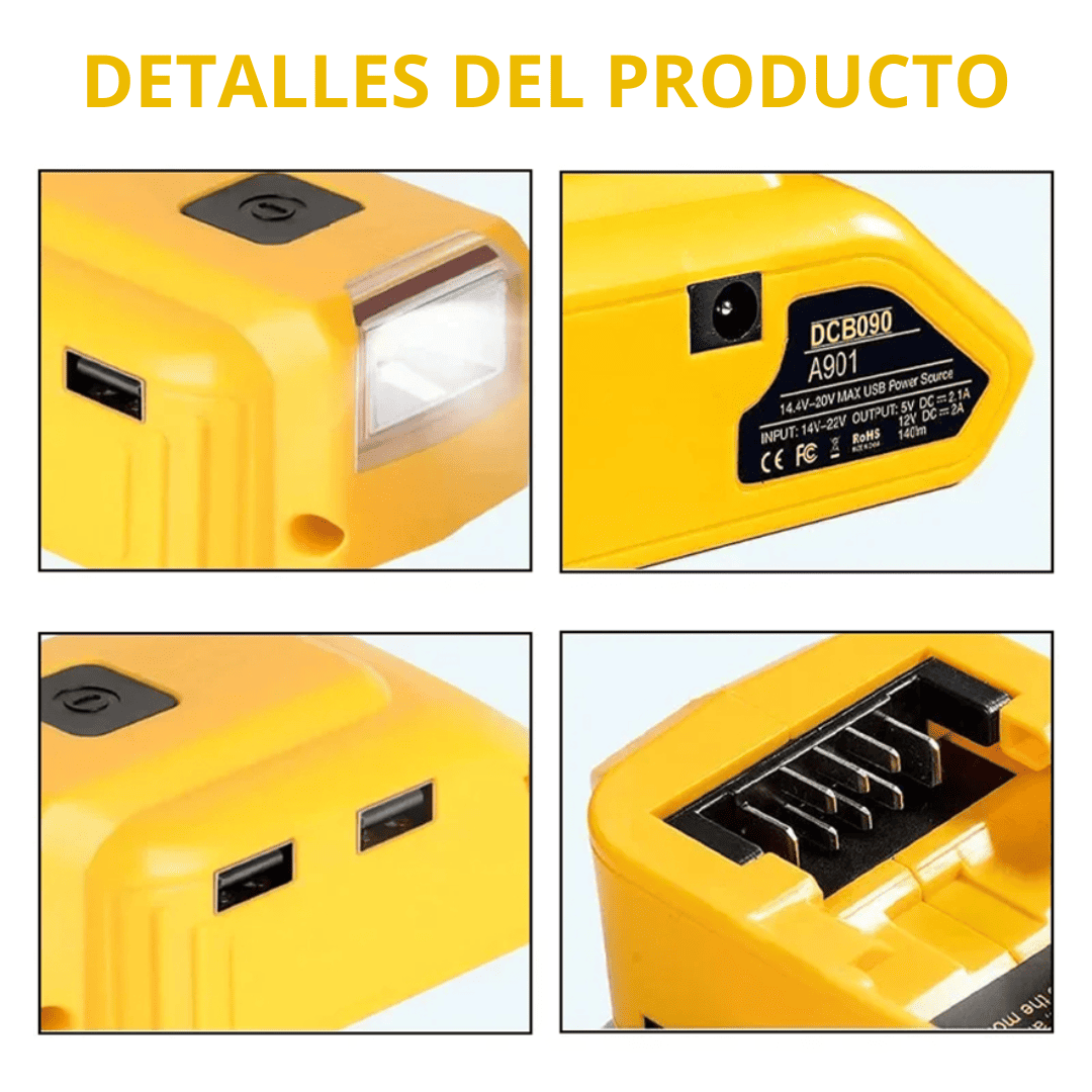 ADAPTADOR USB PARA CARGA  CELULAR 5V 2.1A + LINTERNA  PARA DEWALT DCB090DW
