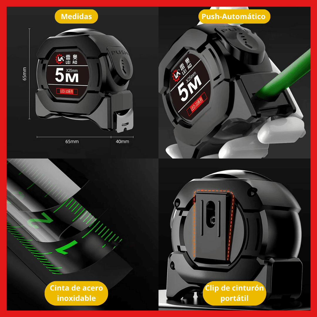Flexómetro Indestructible Push-Automatic – 5M Precisión y Resistencia Total