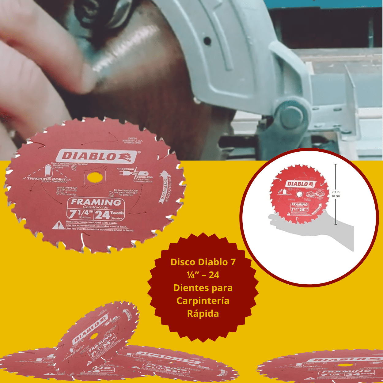 Disco Diablo 7 ¼” – 24 Dientes para Carpintería Rápida