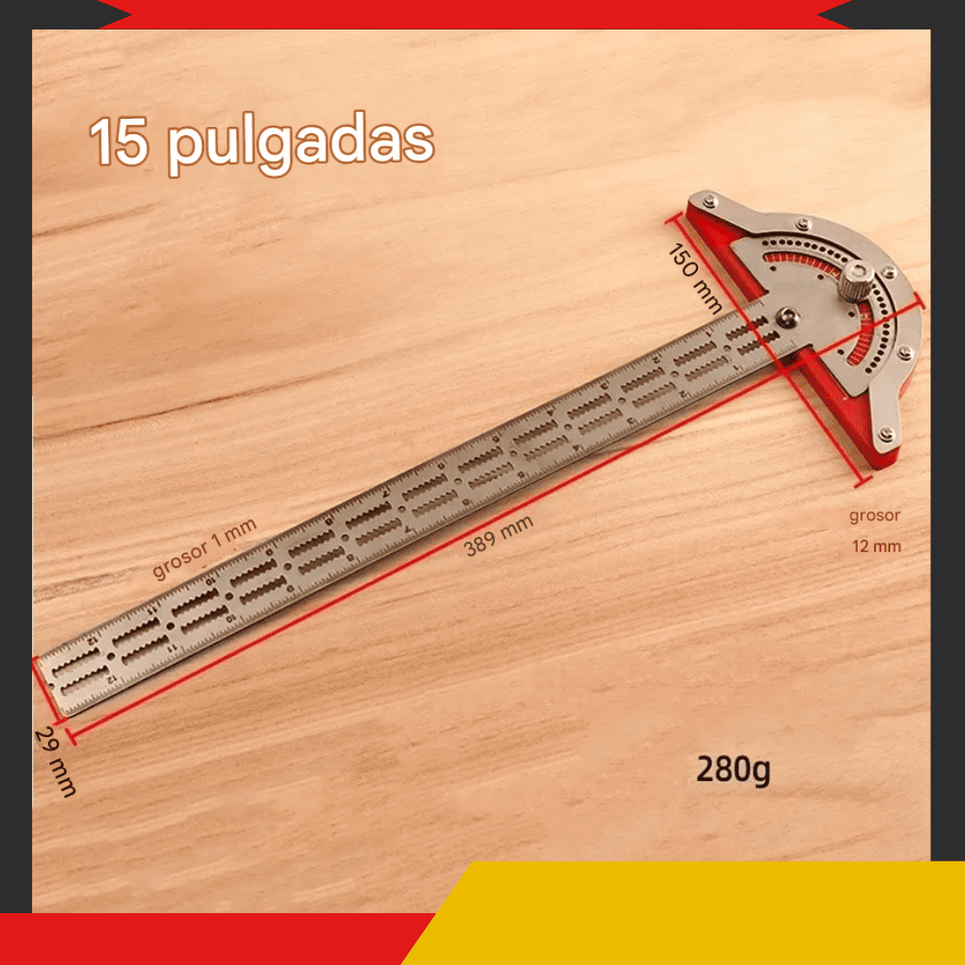 Regla Goniómetro de Bordes 15” – Precisión Angular para Carpinteros Exigentes