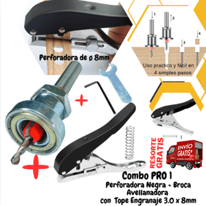 Combos de Perforadora Negro + Broca Avellanadora con Tope Engranaje