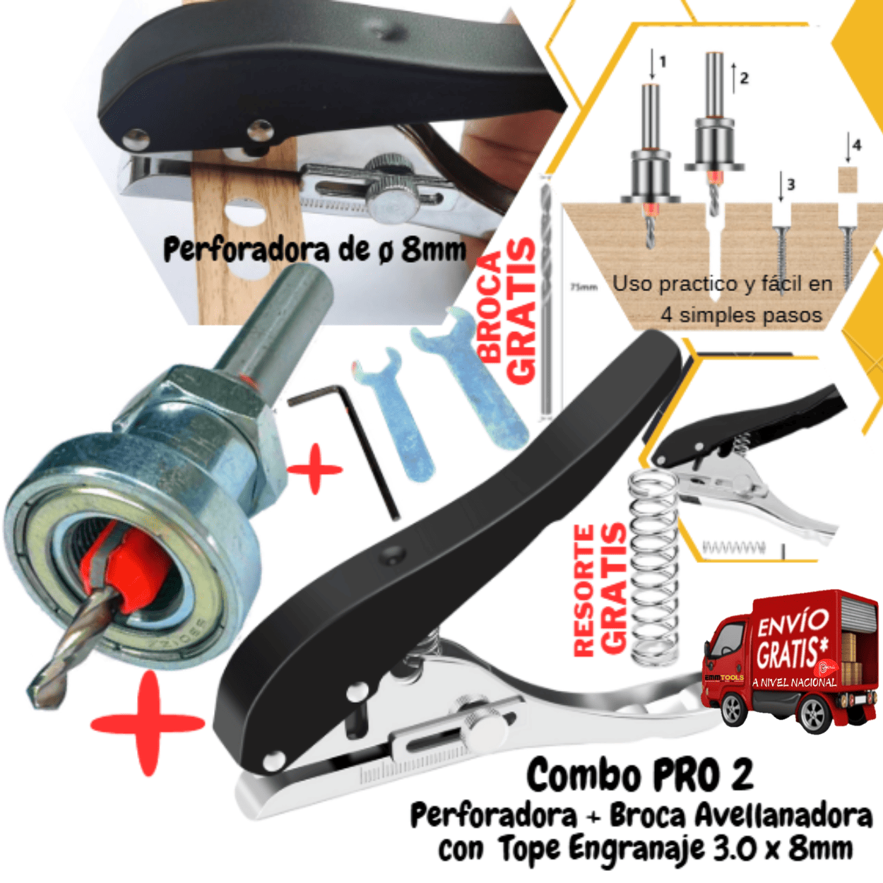 Combos de Perforadora Negro + Broca Avellanadora con Tope Engranaje