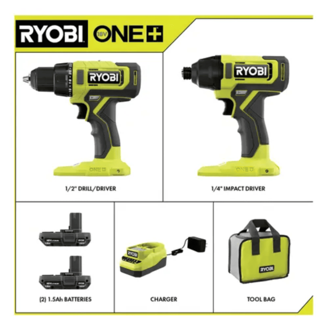 Kit Combinado RYOBI ONE+ PCL1200K2 – Taladro + Atornillador de Impacto 18V con Baterías y Cargador
