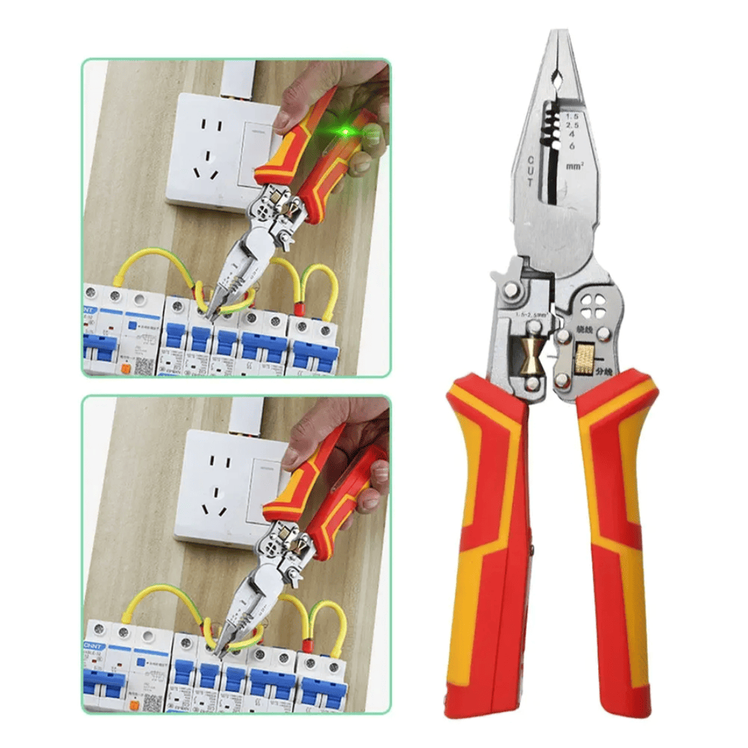 Alicate Dieléctrico 9 en 1 Multifuncional – Precisión y Seguridad para Electricistas