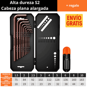 Juego de 9 Llaves Allen GREENER – Alta Dureza S2 con Cabeza Ovalada Larga