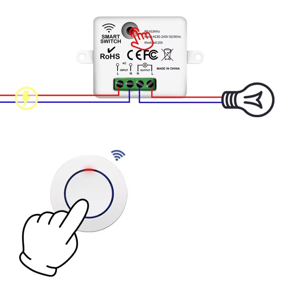 Interruptor Inalámbrico RF de 433 MHz – Control Remoto Mini con Alcance de 50m