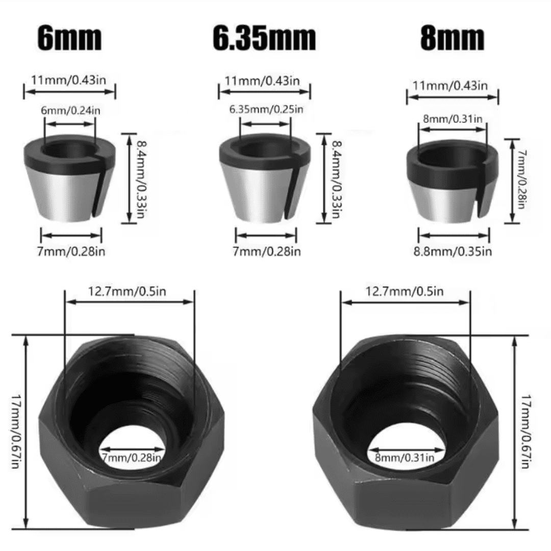 SET 3 ADAPTADORES PARA RUTEADORA 6, 6.35 y 8mm - COD:100034