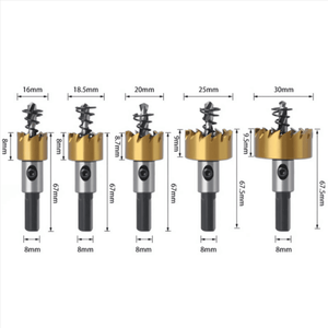 Set 5 Sierras Copas con Sistema Saca-bocados para Metal – Ø16 a 30mm