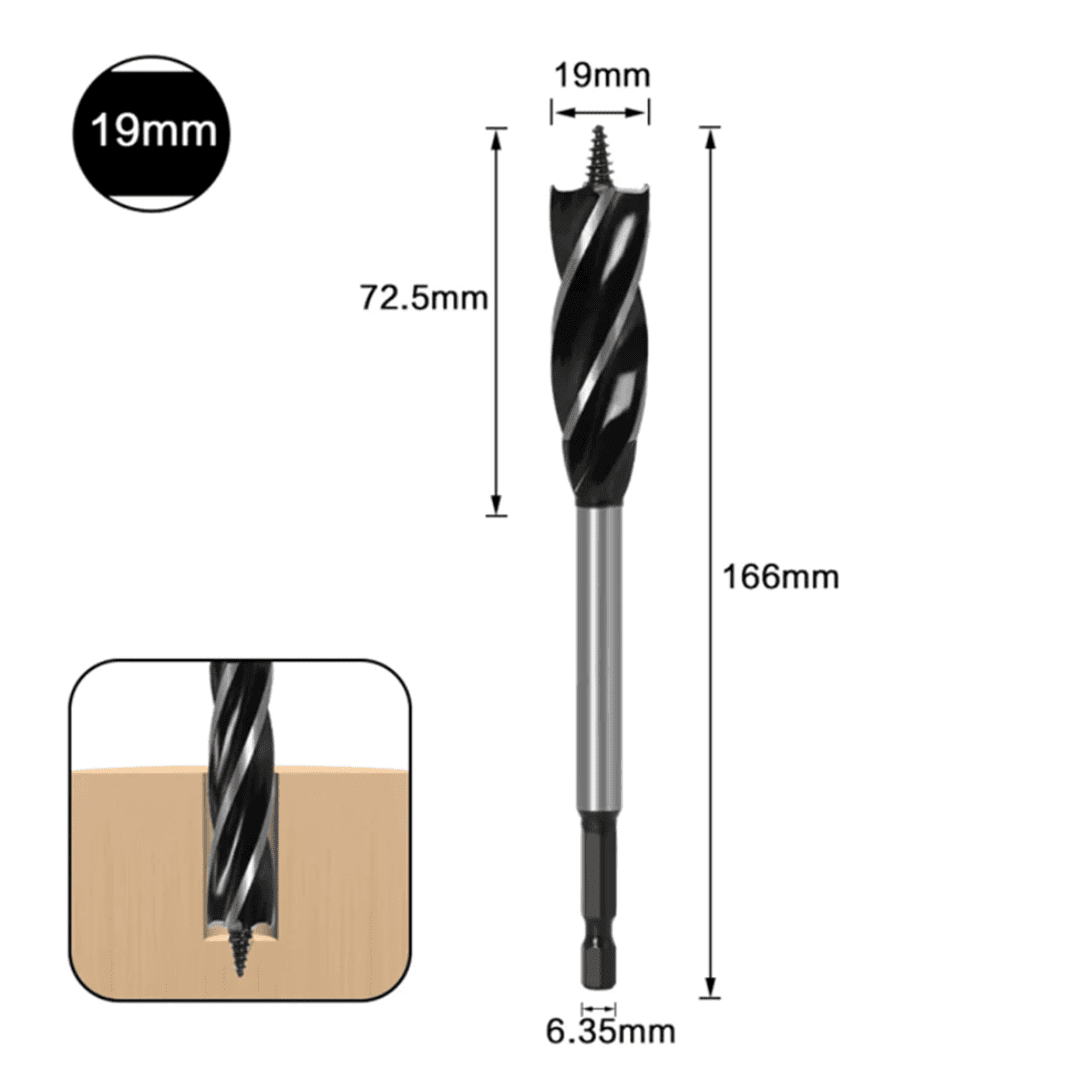 Broca para Madera de 19 mm – Corte Preciso y Perforación Profunda en Maderas Duras y Blandas