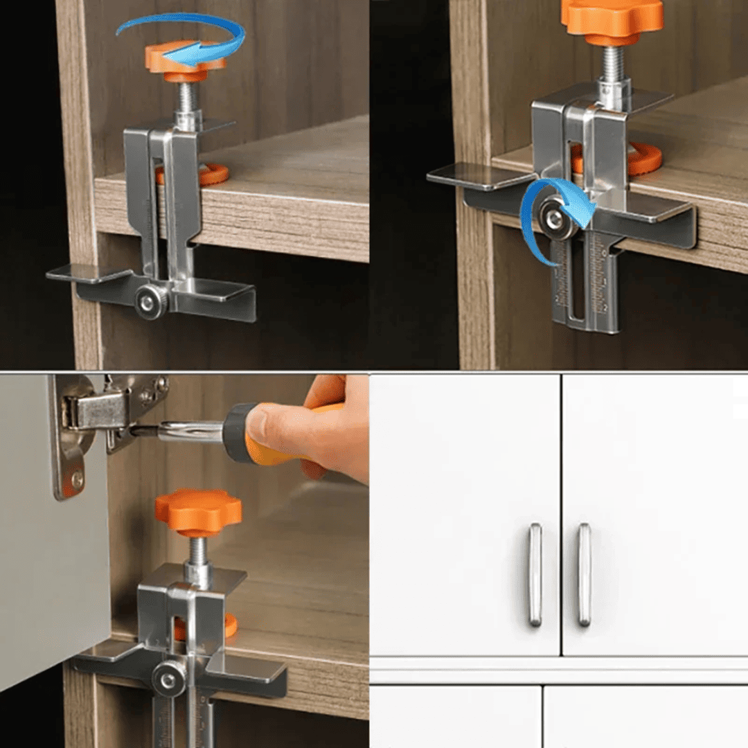 Soporte en Acero PRO Regulable para Puertas – Precisión y Facilidad en la Instalación de Bisagras y Gabinetes