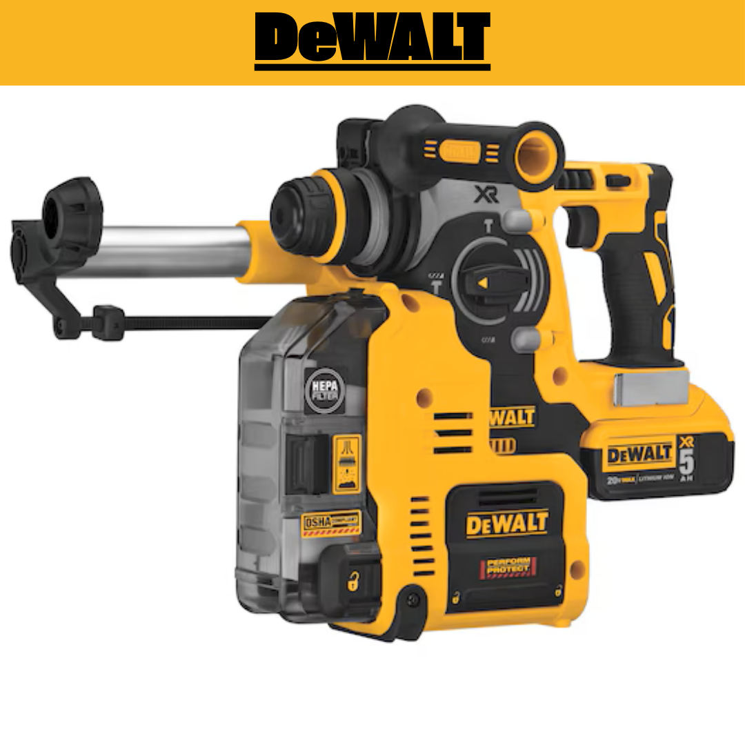 DEWALT DCH273P2DHO 20V MAX XR® L-Shape 1" SDS Plus Rotomartillo  Kit con Extractor de Polvo Integrado – Potencia, Seguridad y Limpieza en un Solo Equipo*