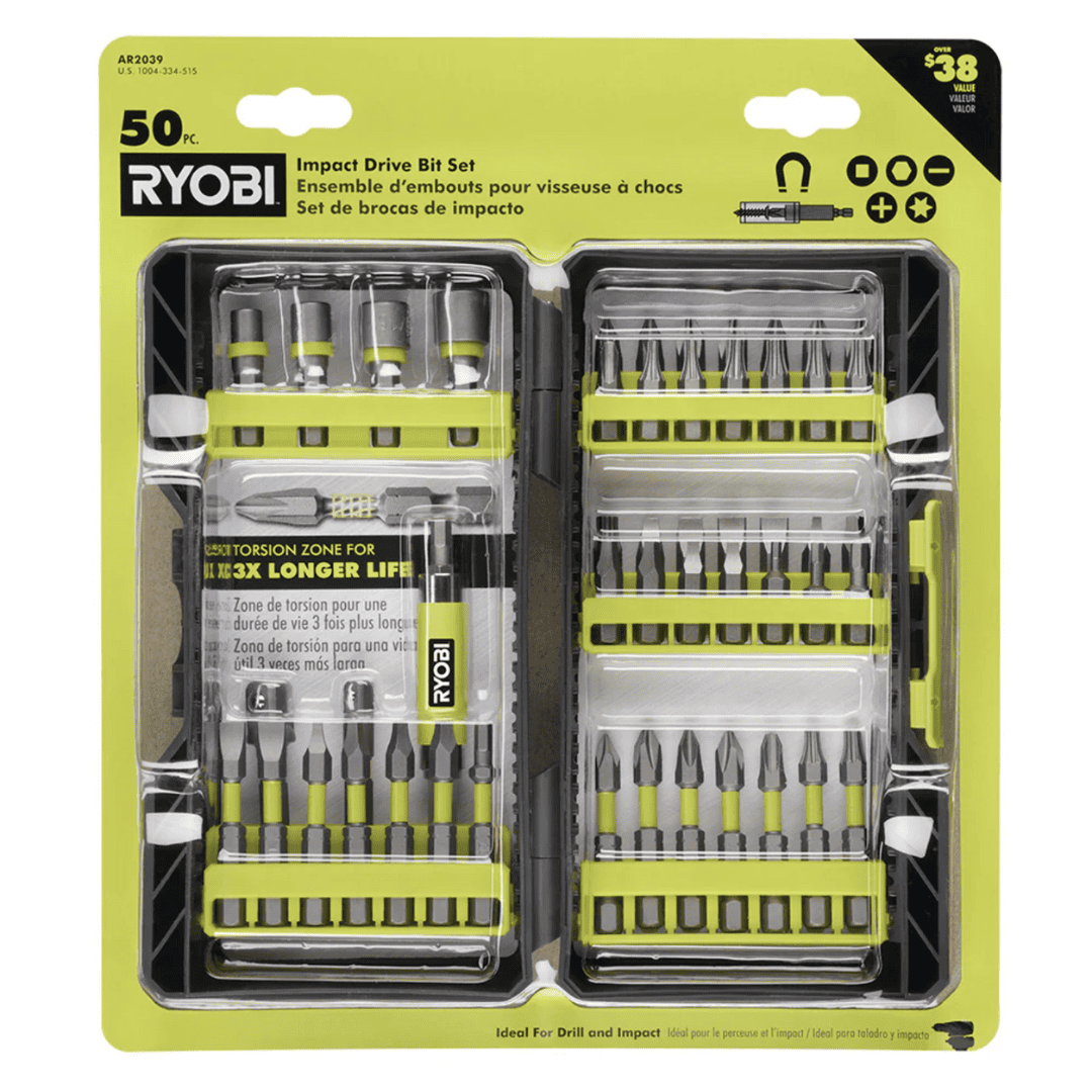 RYOBI AR2039 Juego de Brocas de Impacto de 50 Piezas – Resistencia y Versatilidad en un Solo Kit