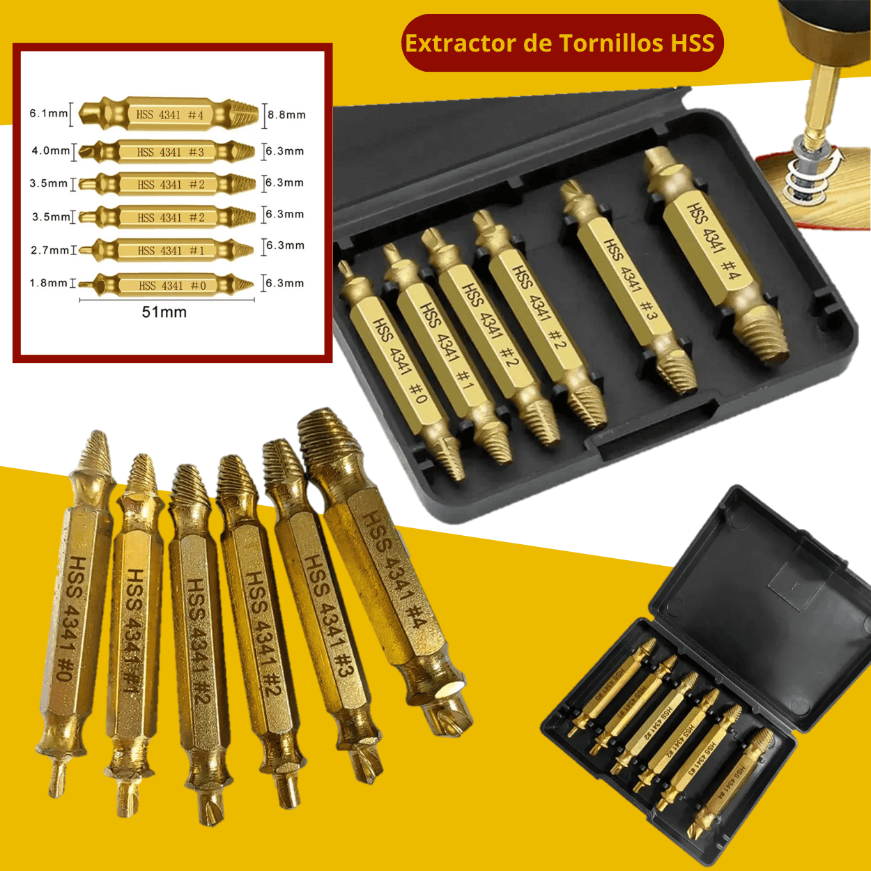 Extractor de Tornillos HSS – Set de 6 Piezas