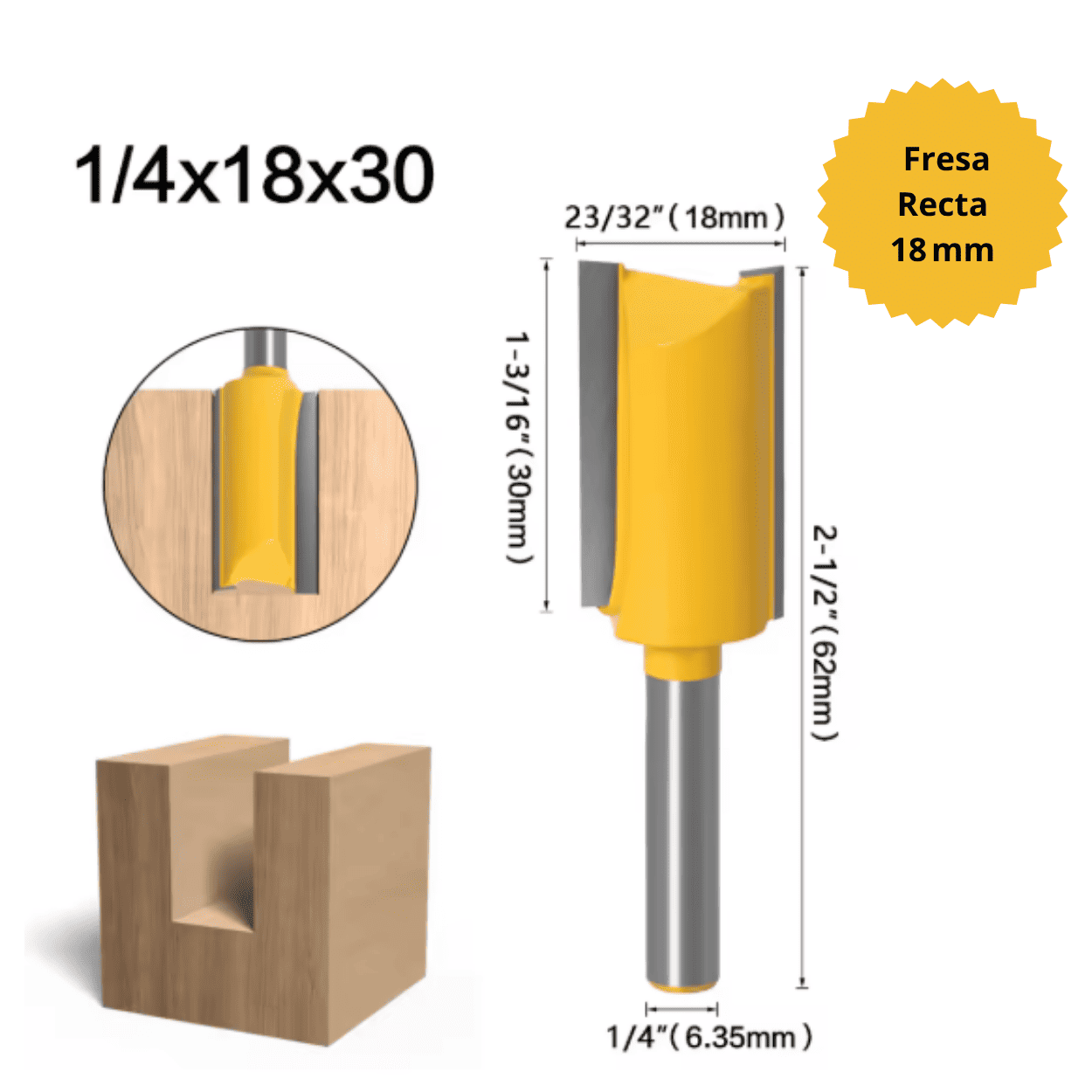 Fresa Recta 18 mm – Corte Profundo y Preciso