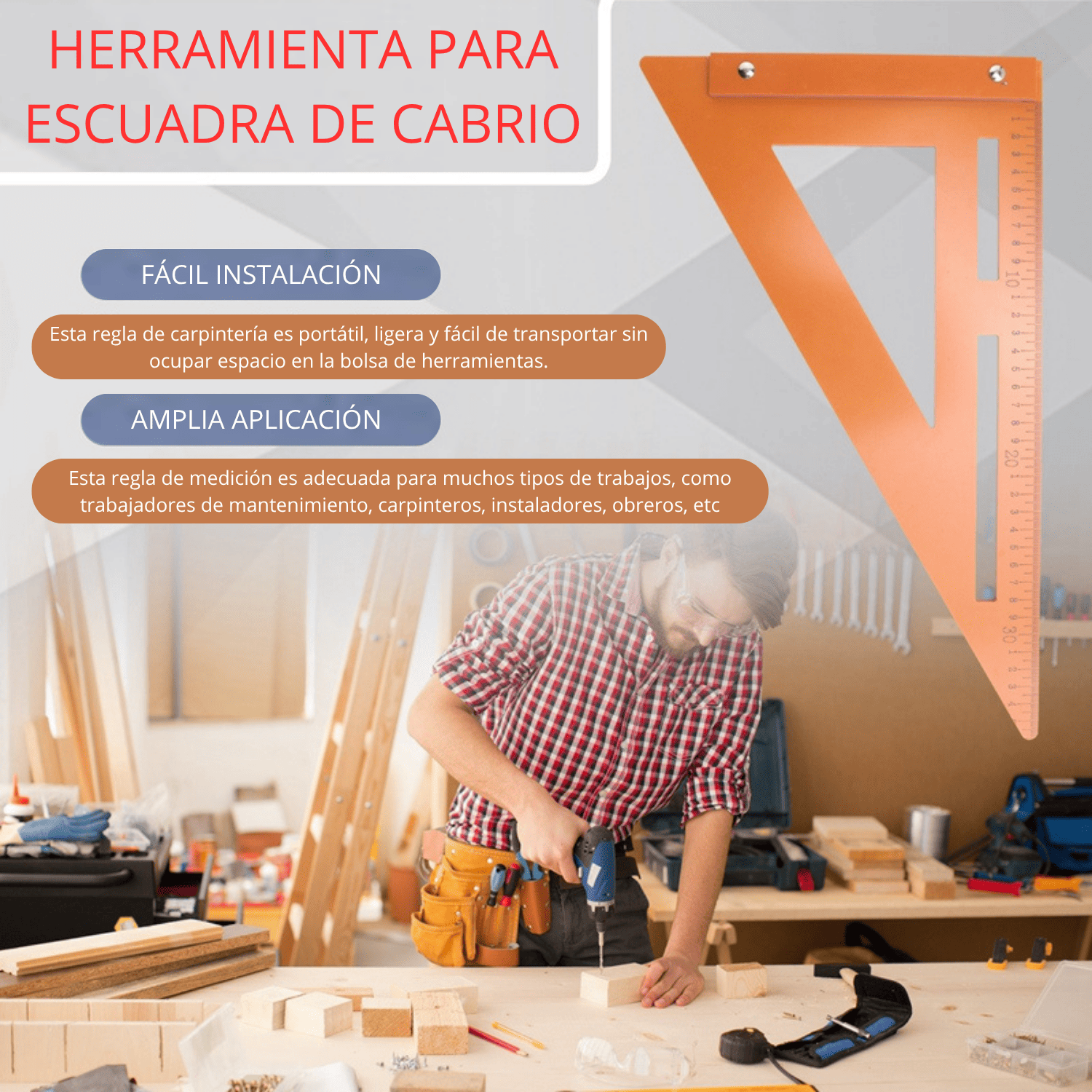 Escuadra Rápida 21” con Guía de Perforación – Precisión extendida para trabajos exigentes
