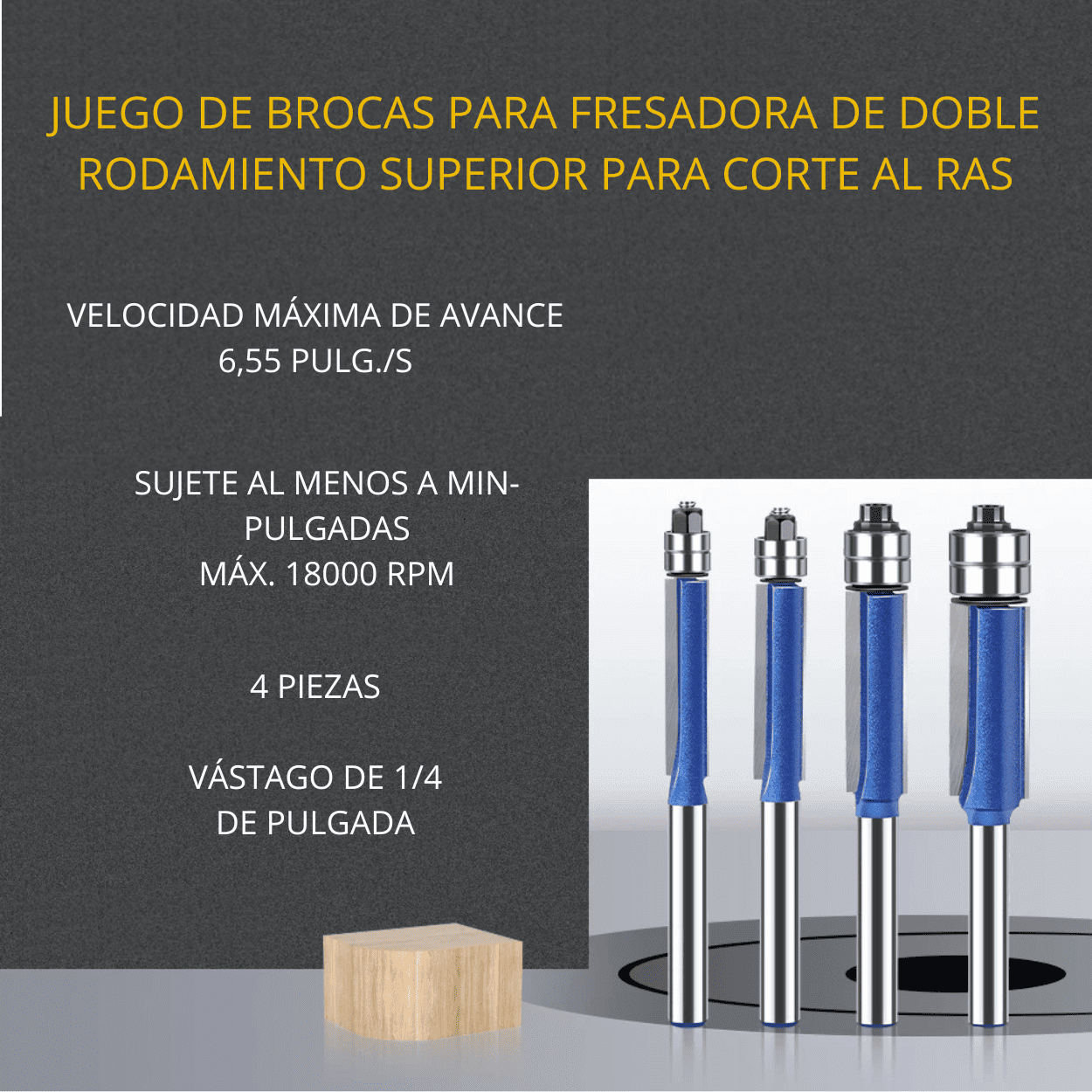 Set 4 Fresas Copiadoras con Rodamiento – Corte al Ras de Alta Precisión