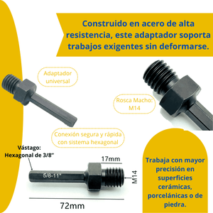 Adaptador Rosca Macho M14 a Vástago Hexagonal de 3/8”