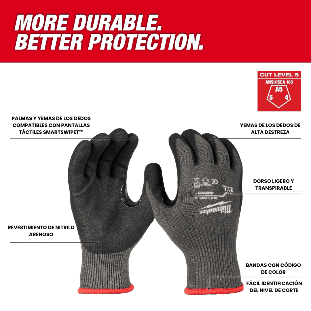 Guantes Anti-Cortes Nivel 5 bañados en Nitrilo M – MILWAUKEE 48-73-8651