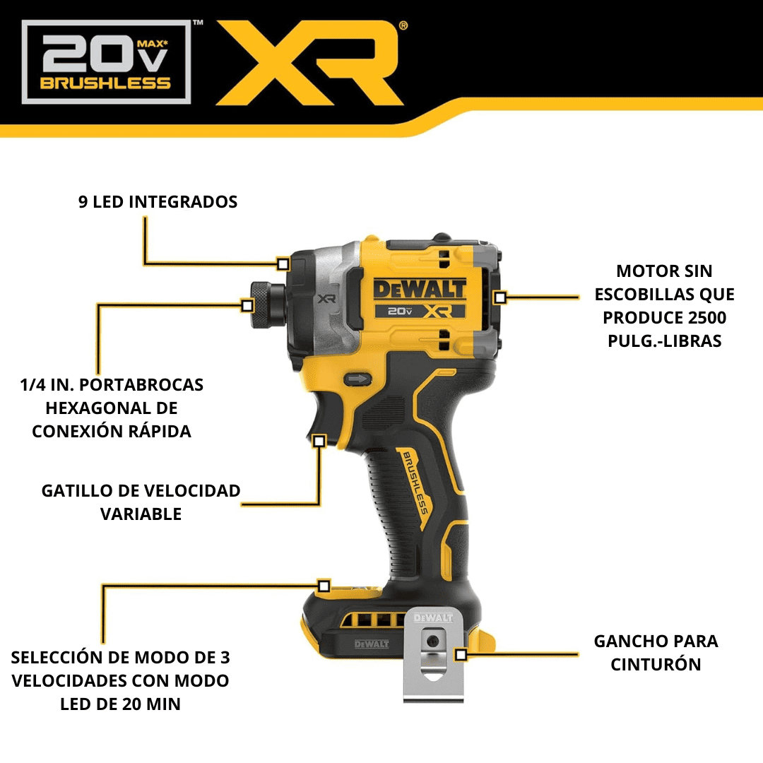 Atornillador de Impacto DEWALT DCF860 20V – Máximo Torque y Precisión Profesional