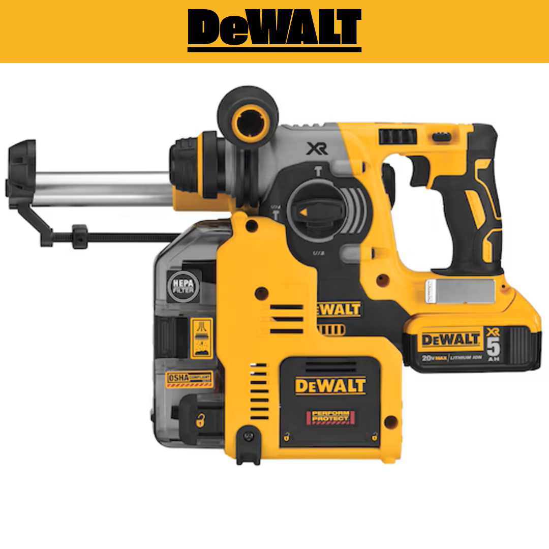 DEWALT DCH273P2DHO 20V MAX XR® L-Shape 1" SDS Plus Rotomartillo  Kit con Extractor de Polvo Integrado – Potencia, Seguridad y Limpieza en un Solo Equipo*