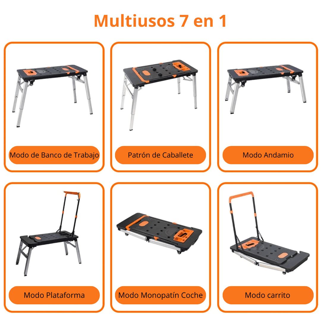 Mesa de Trabajo 7 en 1 Multifuncional – Plegable, Portátil y Súper Resistente