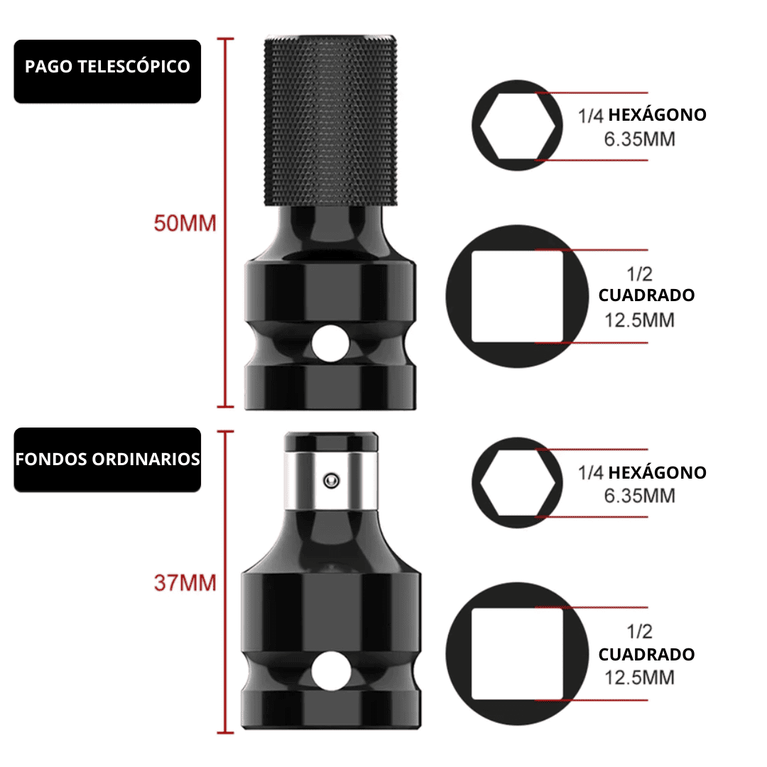 Adaptador para Impacto de 1/2″ a 1/4″ Cambio Rápido – Set de 2 Piezas Alta Resistencia