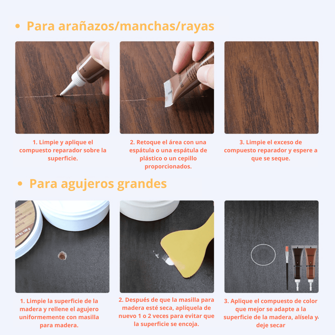 Kit de 23 PCS – Pasta para Reparación de Muebles en Madera, Melaminas y Aglomerados