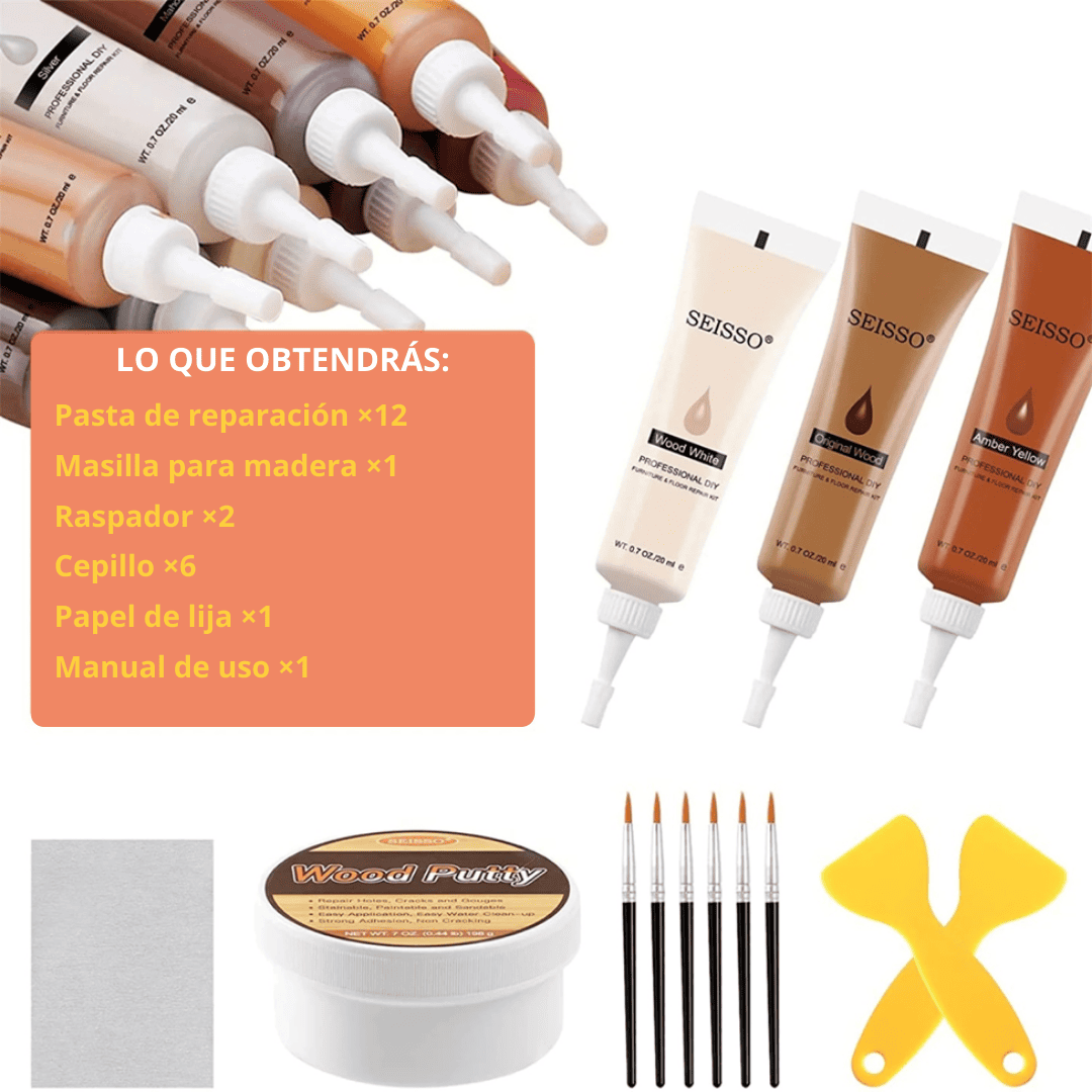 Kit de 23 PCS – Pasta para Reparación de Muebles en Madera, Melaminas y Aglomerados