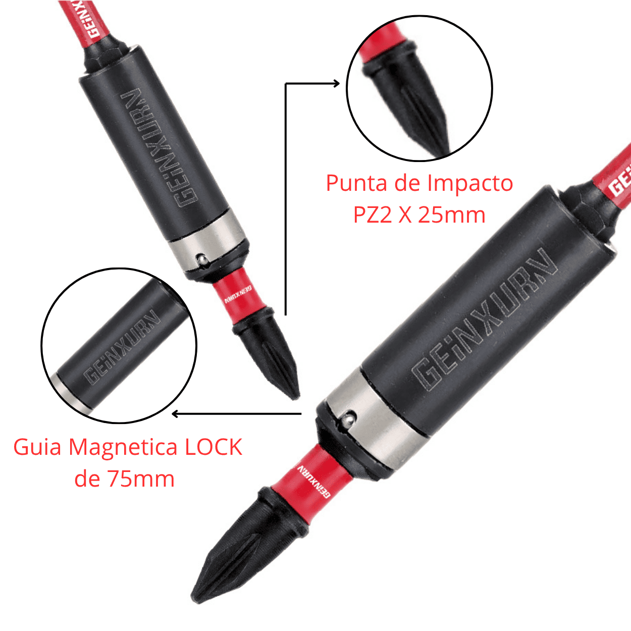 Punta de Impacto PZ2 x 25 mm & Guía Magnética LOCK de 75 mm – Geinxurn