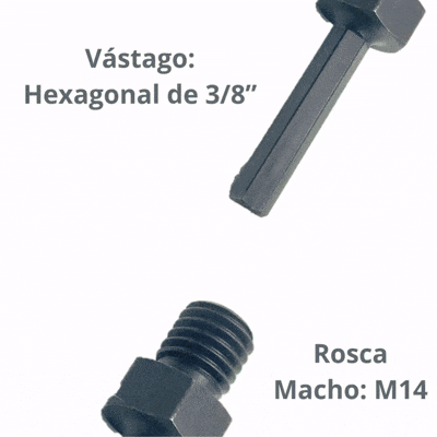 Adaptador Rosca Macho M14 a Vástago Hexagonal de 3/8”