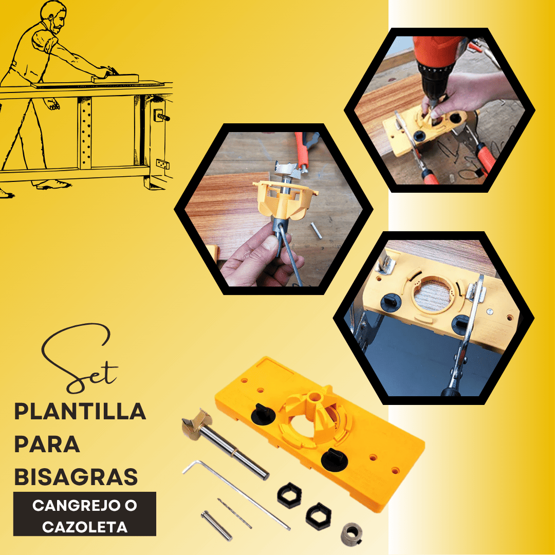 PLANTILLA PARA BISAGRAS CANGREJO O CAZOLETA – Set Completo en Caja mas accesorios