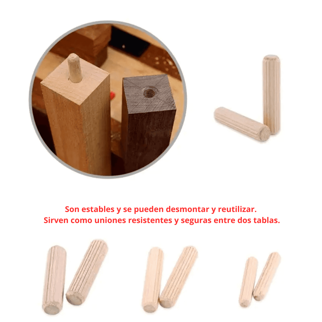 Tarugos de Madera Ranurados – Set de Uniones Precisas para Carpintería y Muebles
