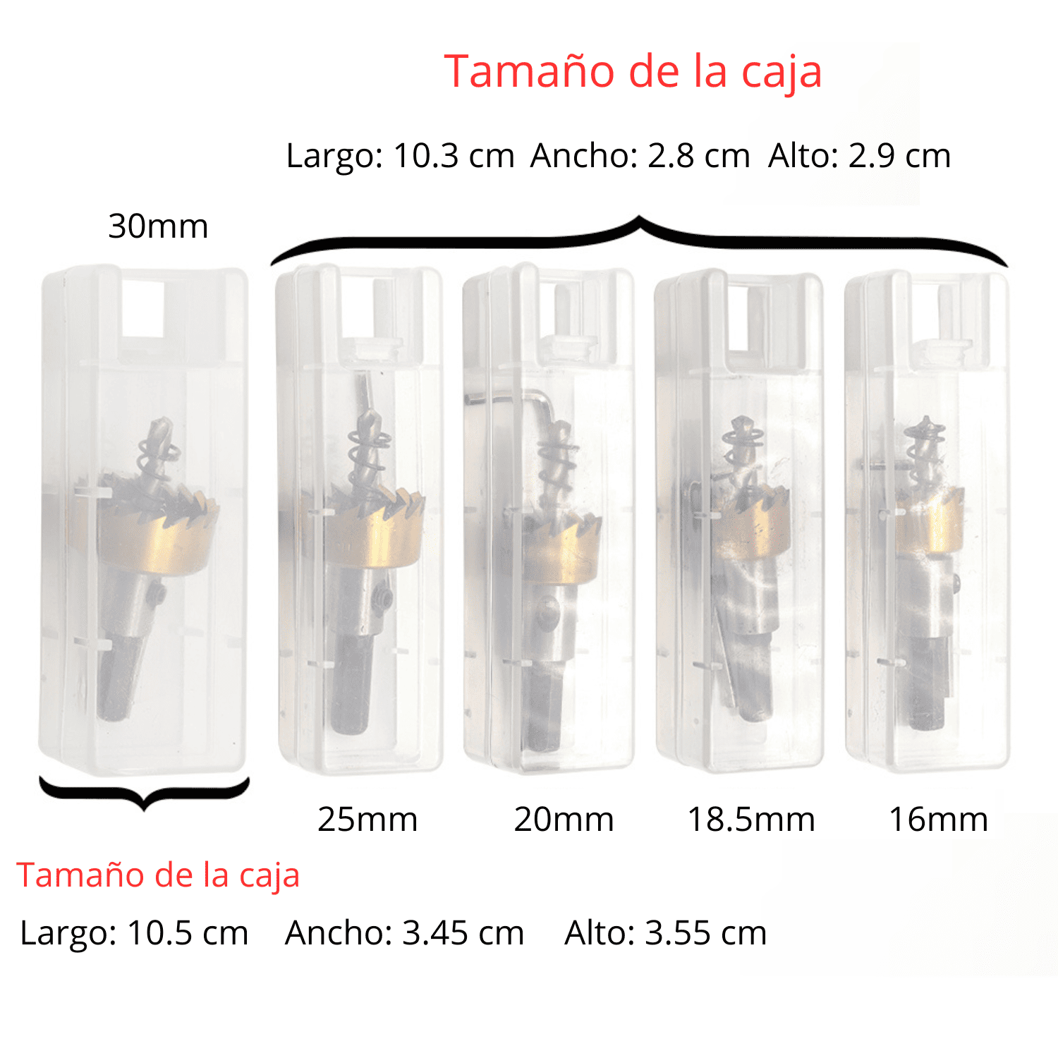 Set 5 Sierras Copas con Sistema Saca-bocados para Metal – Ø16 a 30mm